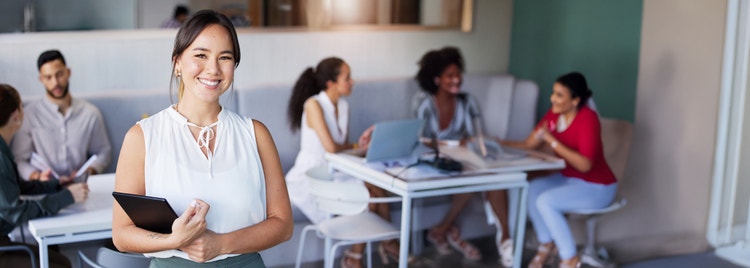 employees all looking at computer