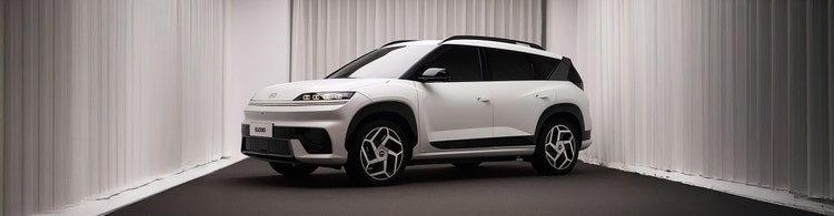 Hyundai Elexio exterior front view in a showroom and available on a novated lease through Maxxia in Australia.