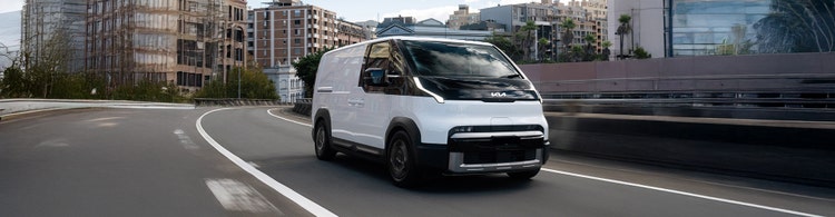 Kia PV5 Cargo van front exterior view available on a novated lease through Maxxia in Australia.