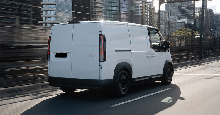 Kia PV5 Cargo van rear exterior view available on a novated lease through Maxxia in Australia.