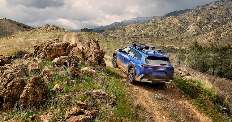 Subaru Trailseeker exterior rear in the Australian outback available on a novated lease through Maxxia in Australia.