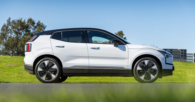 Volvo EX30 exterior side view. Contact Maxxia novated lease team today for a Volvo EX30 novated lease.