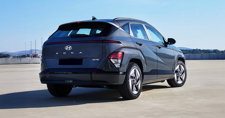 Hyundai KONA electric exterior rear view available on a novated lease through Maxxia in Australia.