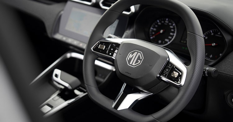 The steering wheel inside MG ZS Hybrid available on a novated lease through Maxxia in Australia.