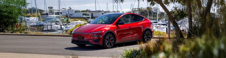 Tesla Model Y Juniper exterior front view available on a novated lease through Maxxia in Australia.