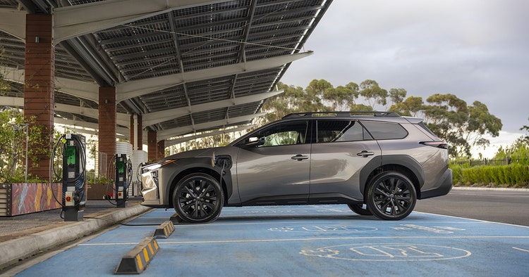 Toyota bZ4X SUV side exterior view.