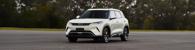 BYD ATTO 2 front exterior view on a road available for a novated lease in Australia with Maxxia
