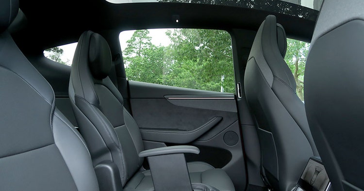 Tesla Model Y L electric second row interior cabin view available on a novated lease through Maxxia in Australia.