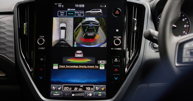 Subaru Forester AWD Sport Hybrid infotainment screen showing Subaru's safety features.