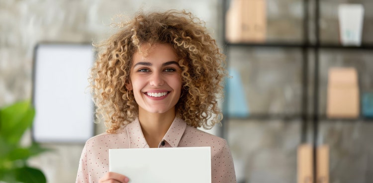 Maxxia novated leasing staff smiling looking straight at you while holding a paper.
