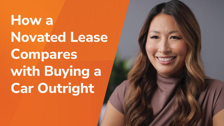 How a novated lease compares with buying outright title and a woman smiling.