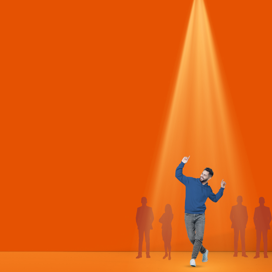 A man dancing under the spot light. 