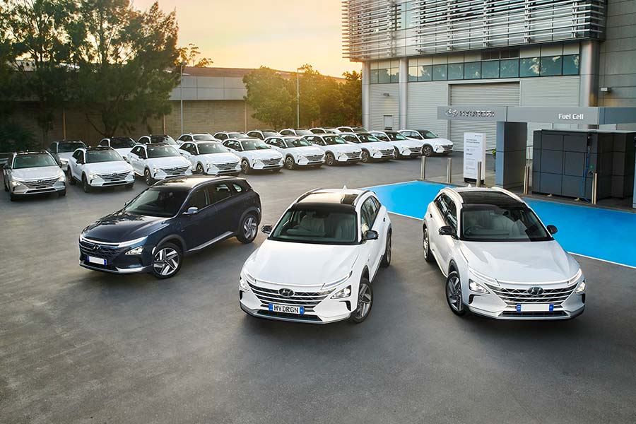 Hyundai hydrogen vehicles parked