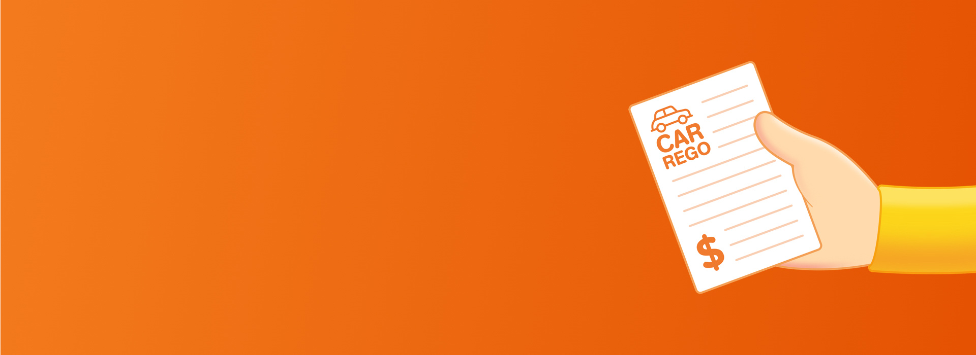 hand with car rego bill on orange background