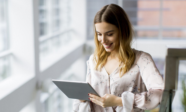 Woman holding i-pad