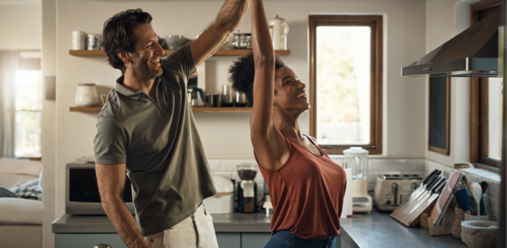 He loves dancing with his queen stock photo